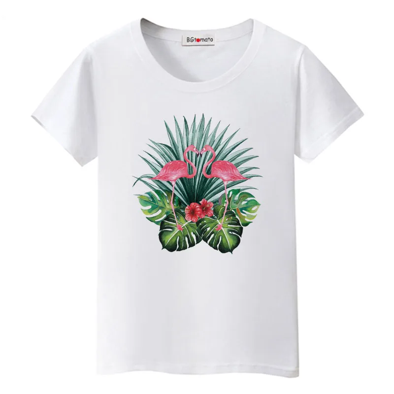 BGtomato elegant Flamingo tshirt beautiful birds casual tops hot sale funny t-shirt women colorful printing shirt