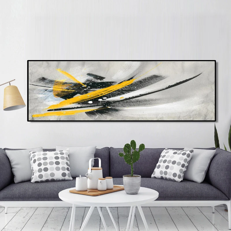 

Minimalistic Black and Yellow Abstract Oil Painting on Canvas Posters and Prints Wall Art Pictures for Living Room Nordic Decor