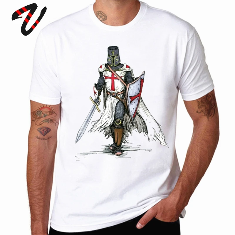 Templar Knight Tees Men Tshirt Swag Knight Templar Cross T-shirt 100% Cotton Streetwear Medieval Warrior Tops Slim Fit Tee Shirt