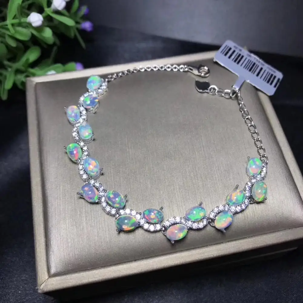 Natural opal bracelet, All kinds of fire colors are beautiful, 925 pure silver mosaic hot selling style, Ladies New Style