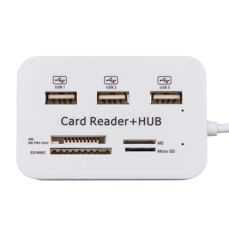 Kebidu-lector de tarjetas 2 en 1 multifunción, HUB USB 2,0, 3 puertos, compatible con Micro TF, SD, M2, MS, SDHC, MMC, lectura y escritura