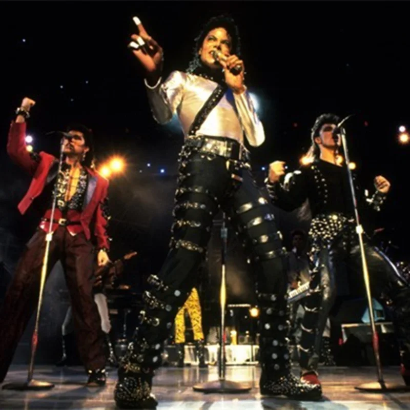 Rare Classic MJ Michael Jackson BAD PUNK Black Silm Fit Show Rock Halloween CostumePerformance Rivet Trousers /pants