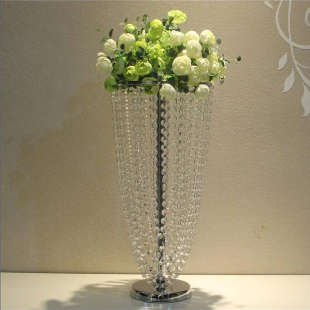 Flower Rack Silver 53 CM Tall Flowers Stand Hang Acrylic Crystal Road Lead Wedding Centerpiece Vase For Event Party Decora