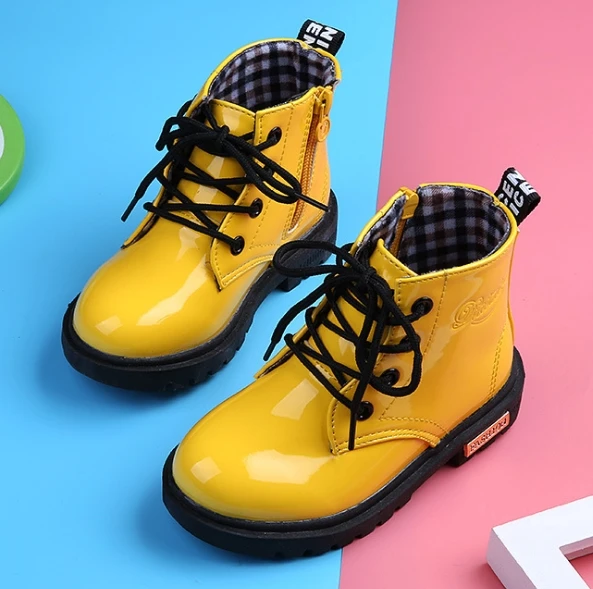 2020 New Children Shoes PU Leather Waterproof Leather Boots Kids Leather Shoes Brand Girls Boys Rubber Boots Fashion Sneakers