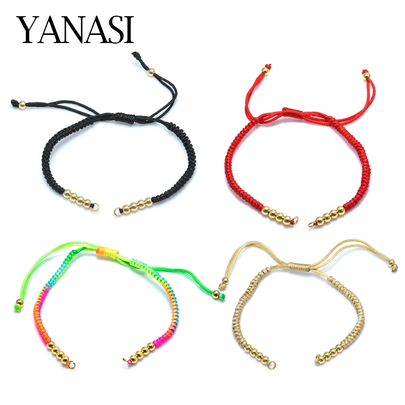 4 Pieces Red Black Woven Rope String Adjustable Chain for Bracelet Making Diy Handmade Gold Copper Beads Connectors Jewelry