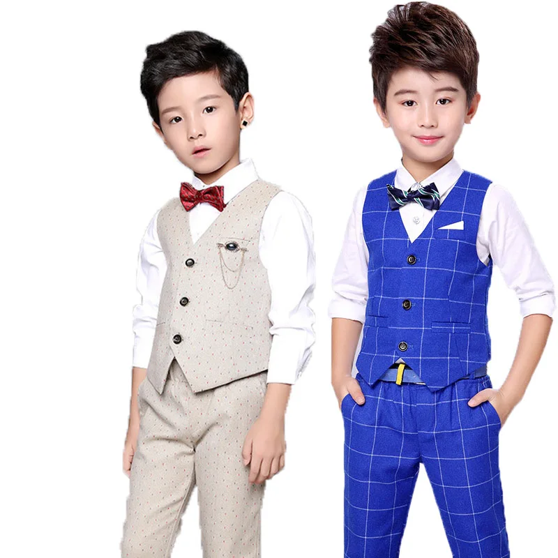 2021 New Vest Pants 2PCS Kids Plaid Wedding Suit Brand Flower Boys Formal Tuxedos School Suit Kids Spring Clothing Set