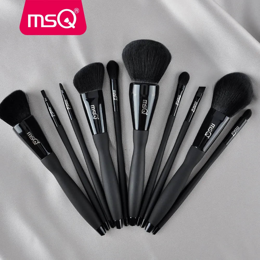 MSQ 10pcs Black Makeup Brushes Set Beauty Powder Eyeshadow Foundation Copper Ferrule With Magnetic Cylider Case Make Up Tools