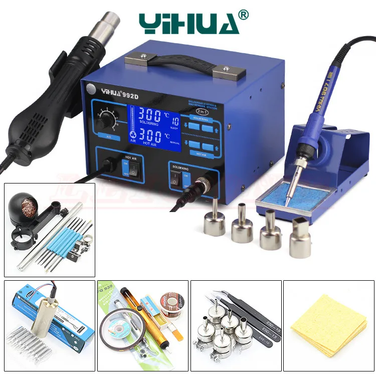 

YIHUA 992D Lead-Free 2 in 1 ESD Hot Air Heat Gun Rework Soldering Station Welding Solder Iron 110V OR 220V