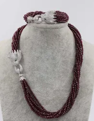 one set 10rows garnet round faceted necklace and bracelet 20inch 8inch 3mm