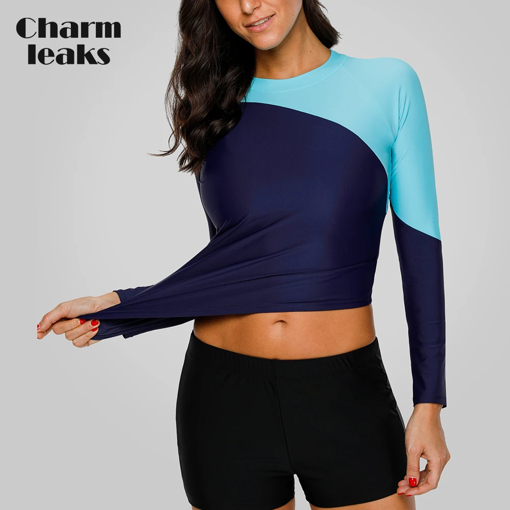 

Charmleaks Women Long Sleeve Rashguard Swimwear Surfing Top Swimsuit Rash Guard UPF 50+ Running Shirt Biking Shirts