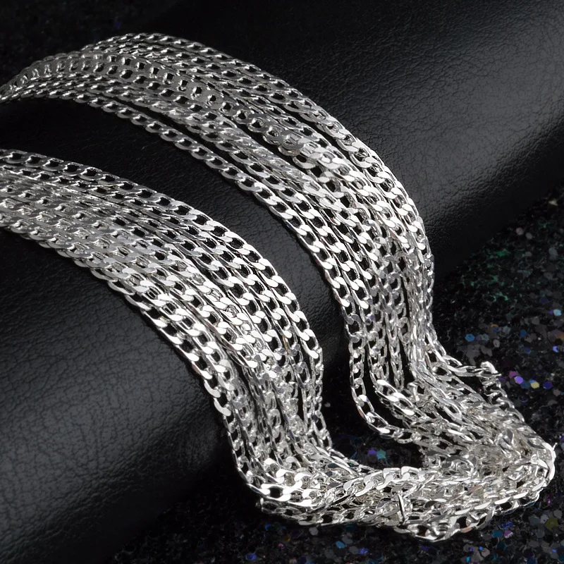 Wholesale Lots 10pcs/lot 2mm Silver Plated Flat Curb Chain Necklace 16