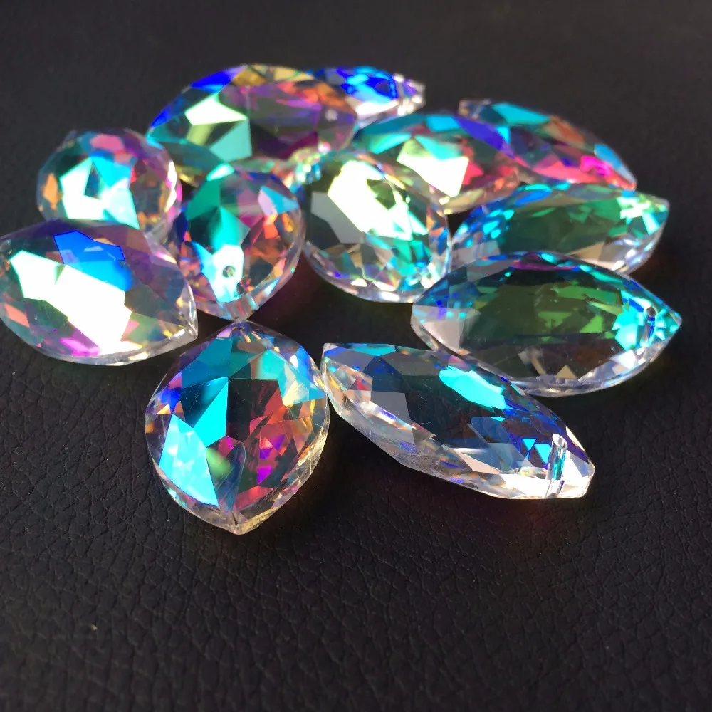 

Factory Price 30pcs 38*22mm AB Color Changeful Crystal Horse Eye Chandelier Prisms (Free Rings) Glass Lamp Suncatcher Pendants