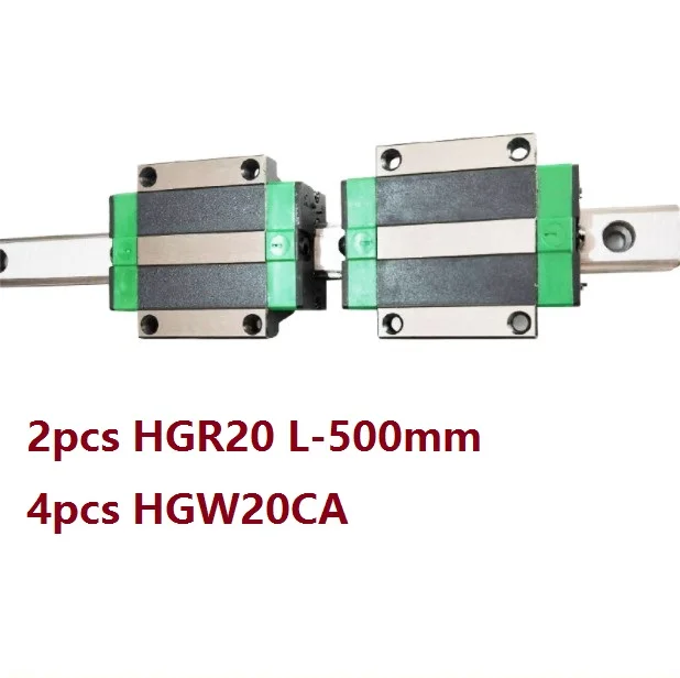 2pcs China made HGR20 L-500mm linear guide / rail + 4pcs HGW20CA / HGW20CC linear blocks carriage flanged  for CNC parts