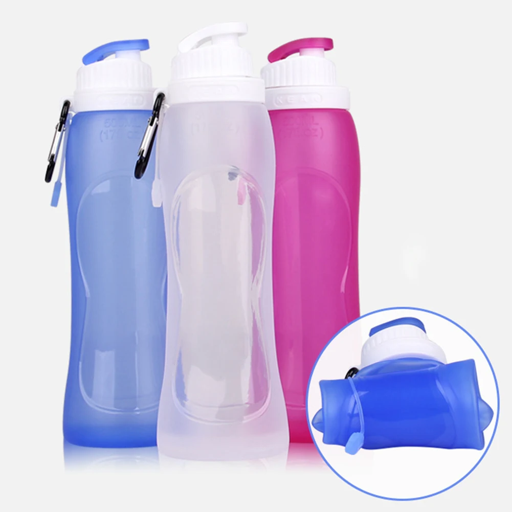 Fold Food Silicone  Water Bottle  Portable storage Collapsible 500 ml Fall-proof and leak-proof kettle for Travel Outdoor Sport