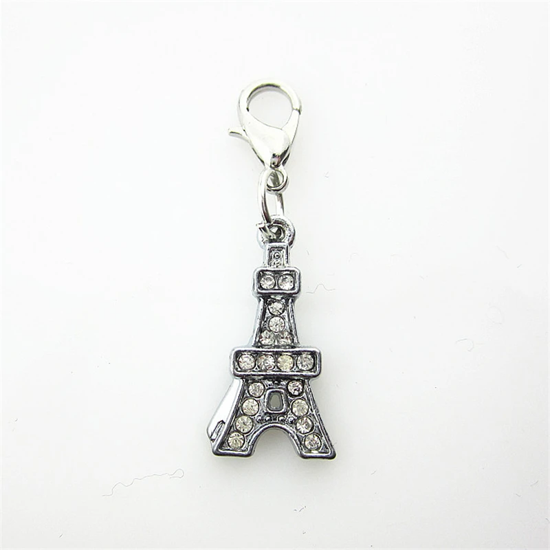 

20pcs/lot Crystal Eiffel Tower charms Rhinestone dangle charms hanging lobster clasp charms Diy jewelry Bracelets accessories