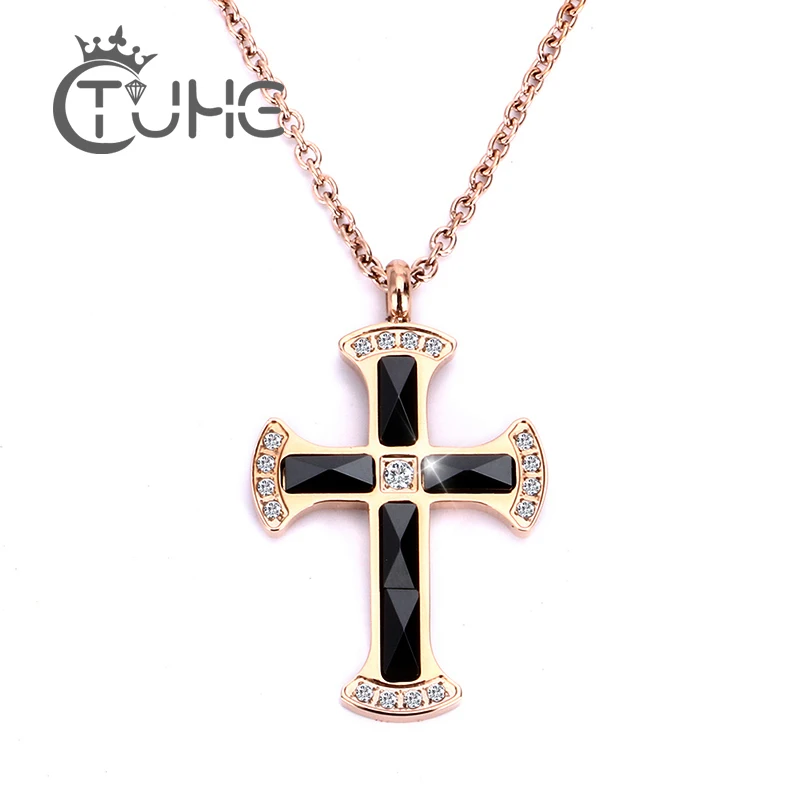 Fashion Cross Sweater Chain For Women Religious Iced Out Rhinestone Crucfix Rose Gold Pendant Necklace Jewelry Free Chain