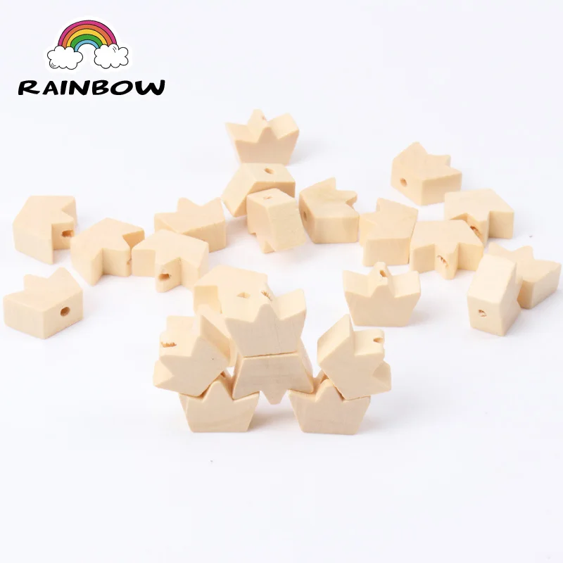 New Natural Crown Pattern Wooden Material Spacer Beads For Kids Jewelry making DIY 13x18mm 20pcs