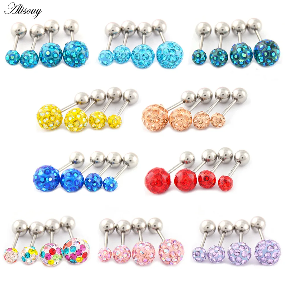 Alisouy 1pc 3/4/5/6mm Envelope Epoxy Crystal ball Helix Tragus Cartilage Barbell Ear plugs Studs Earrings Piercings Body Jewelry