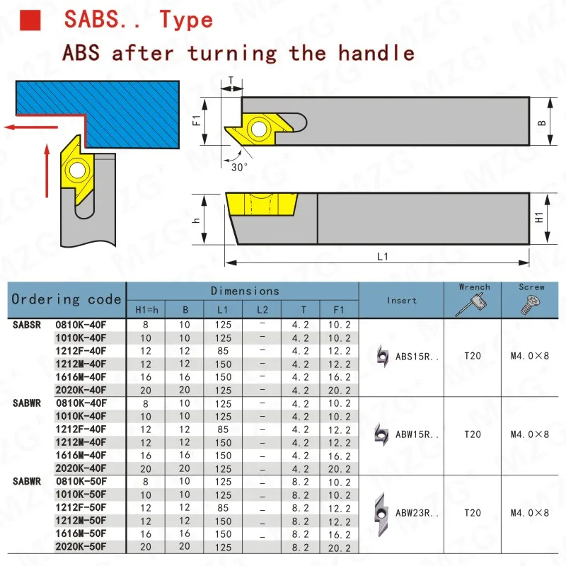 MZG SABSR 1010K-40F 10*10 12*12 Small Parts Processing Tool Holders After Turning Bar CNC Cutting Toolholders Metal Parting Tool