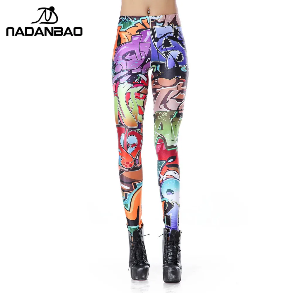 NADANBAO New Design Leggins Fashion Elastic Graffiti Spray Digital Leggins Printed Women Leggings Women Pants