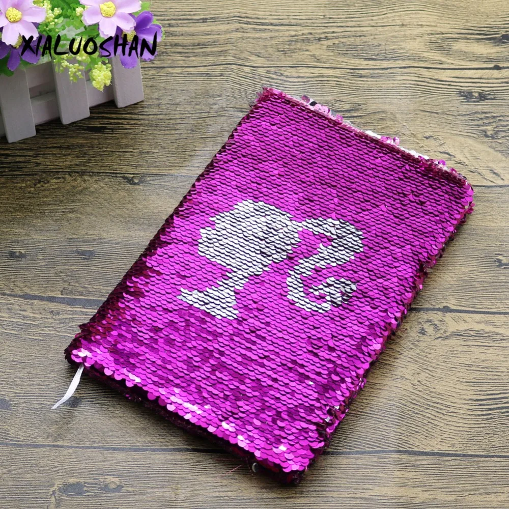1 Pc Little Girl Modeling New Brand Double-sided Sequins Notebook Creative Sparkling Notebook Student Supplies Writing Tools