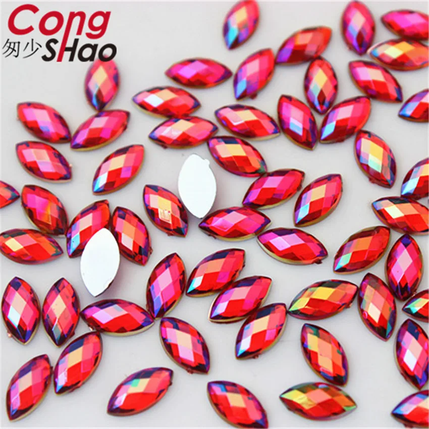 Cong Shao 200pcs 4*8mm AB Colorful Flatback Horse Eye Stone And Crystal Acrylic Rhinestones Trim Phone Costume Decoration ZZ730