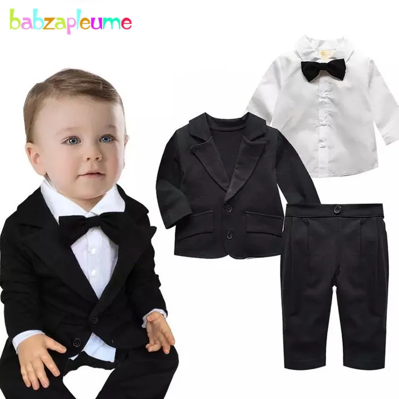 Spring Newborn Boy Clothes Korean Fashion Gentleman Black Suit Coat+Tops+Pants Kids Outfit Baby Boutique Clothing Sets BC1018-1