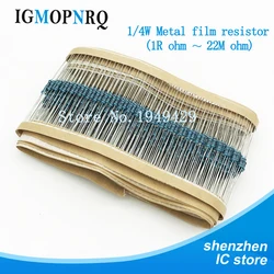 100pcs 1/4W 1R ~ 22M 1% resistore a film Metallico 100R 220R 1K 1.5K 2.2K 4.7K 10K 22K 47K 100K 100 220 1K5 2K2 4K7 1M ohm resistenza