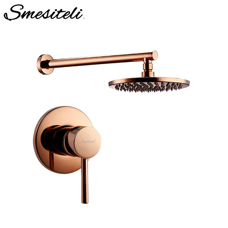 Shower Diverter Valve Faucet Set Rose Gold Bathroom Solid Brass With 8-12 Inch Round Shower Head Bathroom Wall Shower Parts