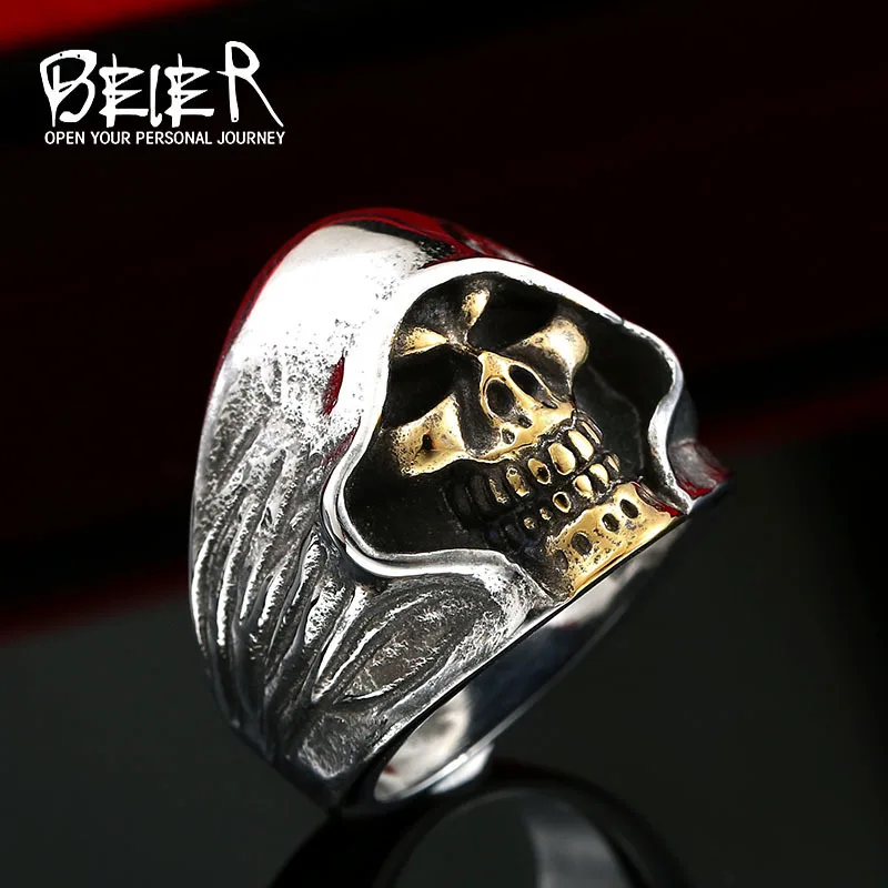 Beier new store 316L Stainless Steel ring top quality good detail the death skull vintage ring for man Jewelry LLBR8-156R