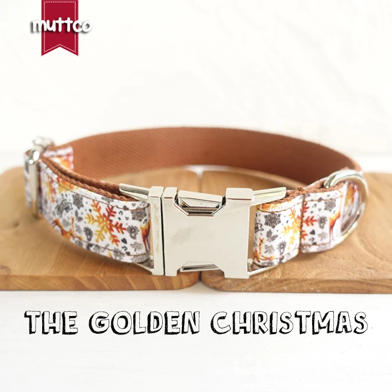 MUTTCO retailing self-design high quality personalized collar THE GOLDEN CHRISTMAS adjustable dog collars leashes 5 sizes UDC061