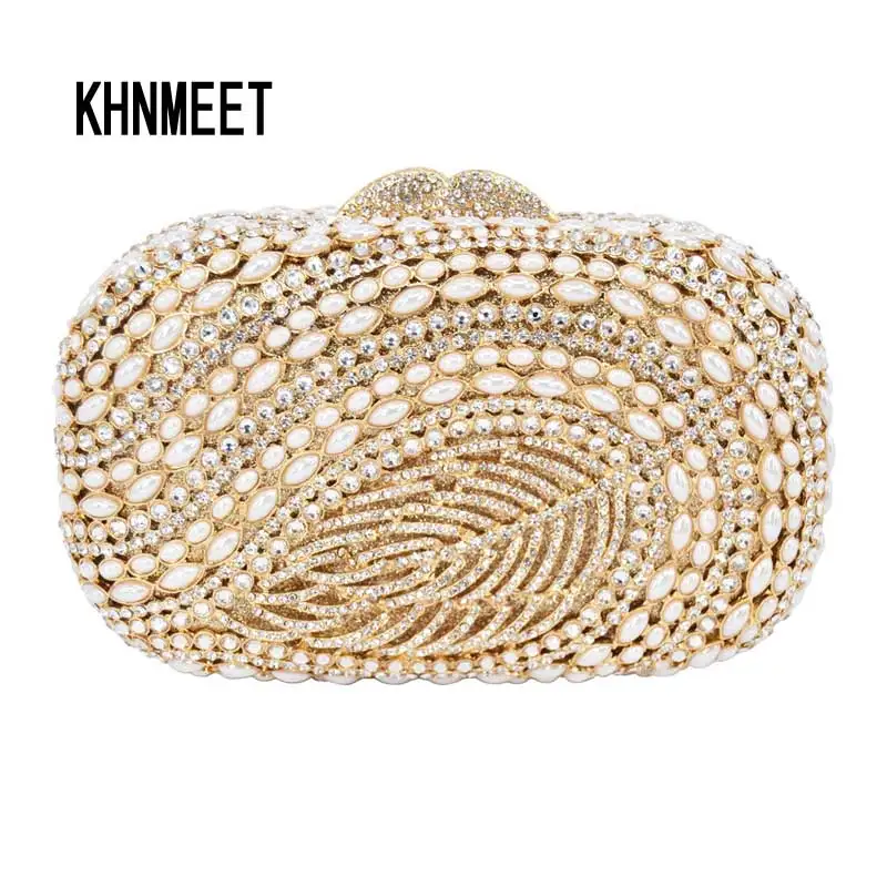 Luxury Pearl Gold Silver Clutch Evening Bag Purse Party Wedding Bride Clutches Ladies Crystal Diamond Rhinestone Bag Day Clutch