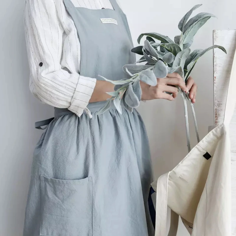Fashion Women Bib Apron Cotton Linen Sleeveless Pinafore Dress Home Cooking Florist Cute Apron Kitchen Accessories Garden Cafe