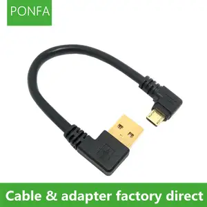 Bilashmart High quality gold plated plug 15cm short 90 degree Left angle USB A male to Micro USB Male Right angle data power cable