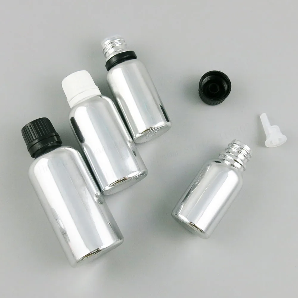 360 x 5ml 10ml 20ml 30ml 50ml 100ml Essential Oil Silver Plating Glass Bottle Black White Cap for Liquid Reagent Pipette Lock