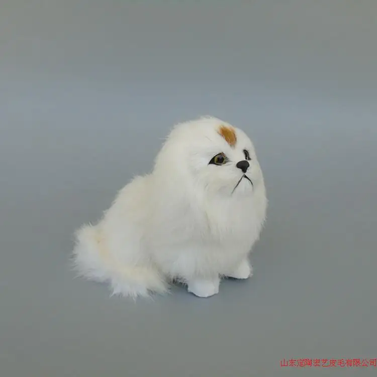 Lindo perro pequinés de simulación de polietileno y pieles lindo modelo de perro blanco alrededor de 14x12CM 065