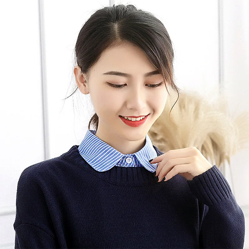 YSMILE Y Fashion Women Blue White Black Striped Fake Collar Adjust Female Suit Sweater Decoration Collar Office Lady Accessories