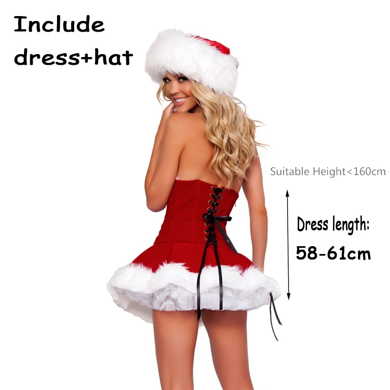 Plus Size New Year Christmas Costume for Women Red Sexy Dress Adult Female Fancy Cosplay +Hat