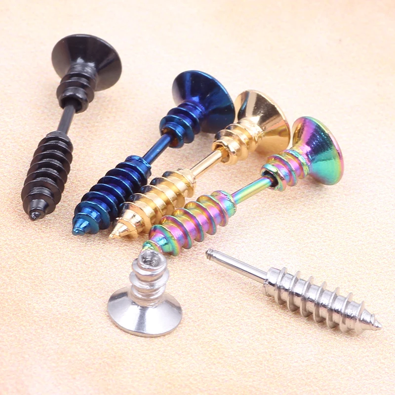 NAIL SCREW Gold or Stainless EAR PIERCING Bar Helix Cartilage Stud Rings Jewelry 5 color 30pcs Piercing ear fake