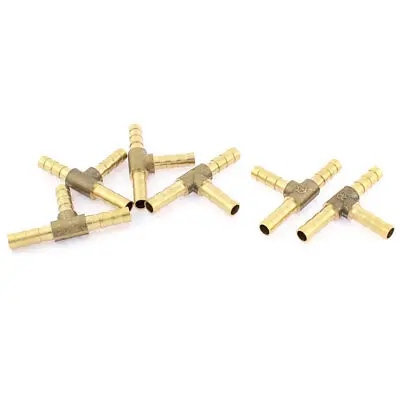 

6Pcs T-Shape 3 Ways Brass Hose Barb Fitting Adapter Coupler for 6mm Pipe