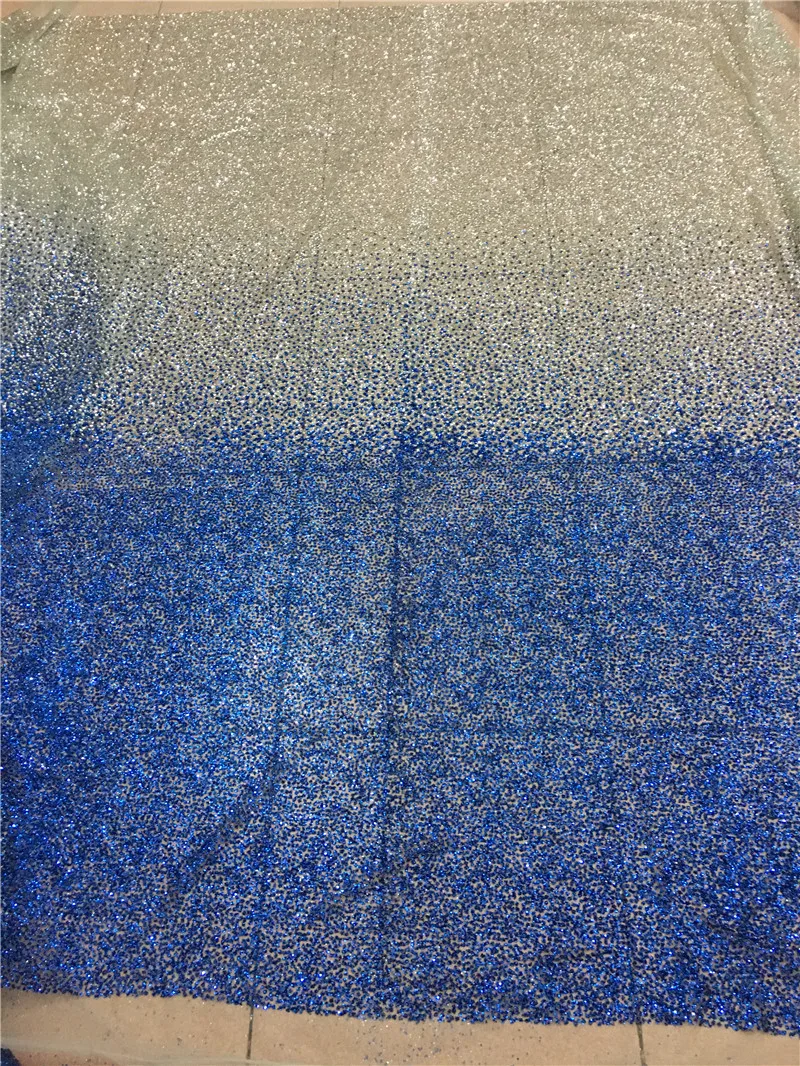 

Blue and silver Printed glued glitter net Lace Fabric H-181075 Glued Glitter tulle fabric for beautiful dress or party dress