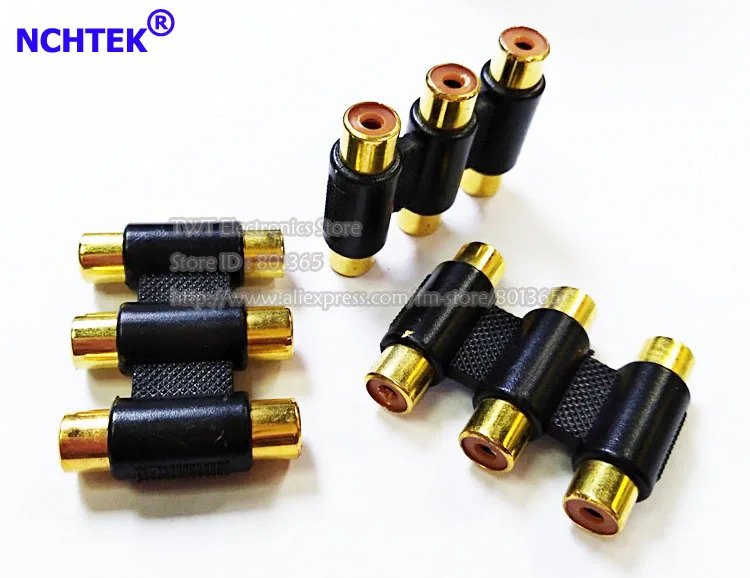 

NCHTEK RCA Coupler Female Jack 3 RCA RGB TO 3 RCA RGB Connector for CCTV ,Audio AV/Free shipping/100PCS