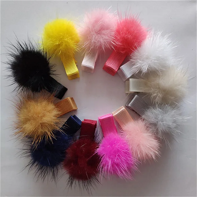 UNTAMED 12pcs/lot Mini Solid Fur Pompom Ball Girls Small Lovely Hairclip Kids Hairpins Hair Accessories Pom Hairball Clips