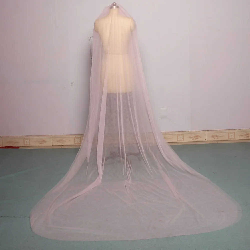 Mingli Tengda Cielo Blu Velo da sposa Lungo Bordo Tagliato Doppio Strato di 3 Metri di Lunghezza Velo Da Sposa Elegante Della Signora Cattedrale Velo dusty Rose