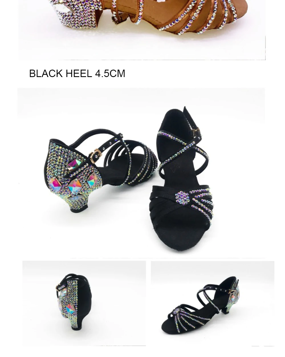 Sneakers BD 311 Mädchen Lateintanzschuhe Weiche Sohle Erwachsene SALSA Diamant-Verzierte Ballsaal-Salsa-Schuhe SCHWARZ MIT 4,5 CM ABSATZ Passend zu QA-TASCHEN – Detail 10