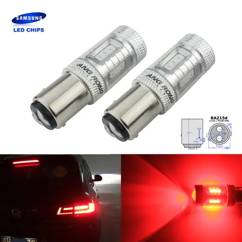 ANGRONG 2x 566 P21/4W 1122 BAZ15d 15W LED Side Stop Tail Brake Light Bulbs Red