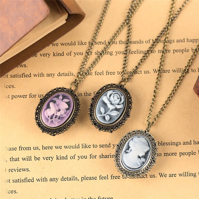 Pretty Flower Lady Necklace for Women Ladies Quartz Pocket Watch Girlfriends Girls Gifts Bronze Vintage Pendant Watches Chain