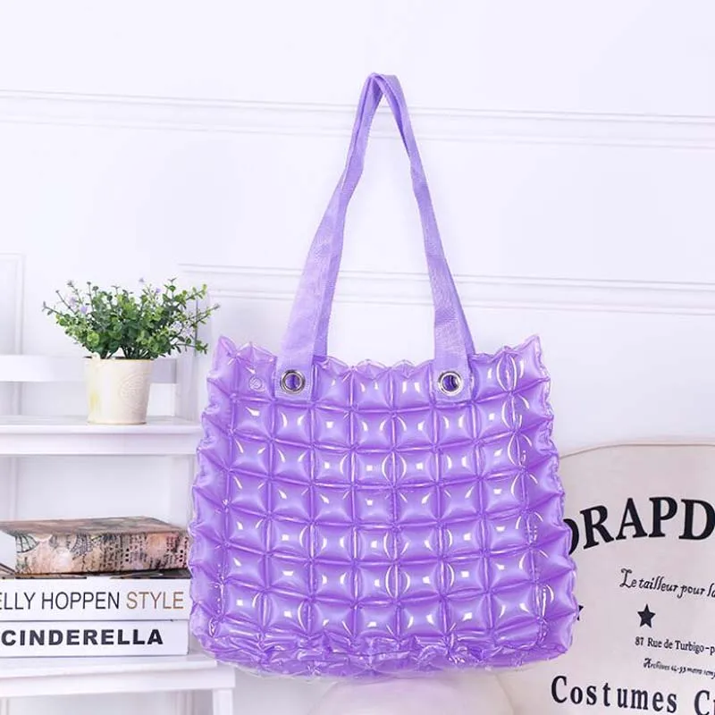 Holday Beach PVC Candy Handbag Air Filled Fashion Foldable Jelly Women Bucket Bags Tote Shoulder Shopping Waterproof Sand Bag