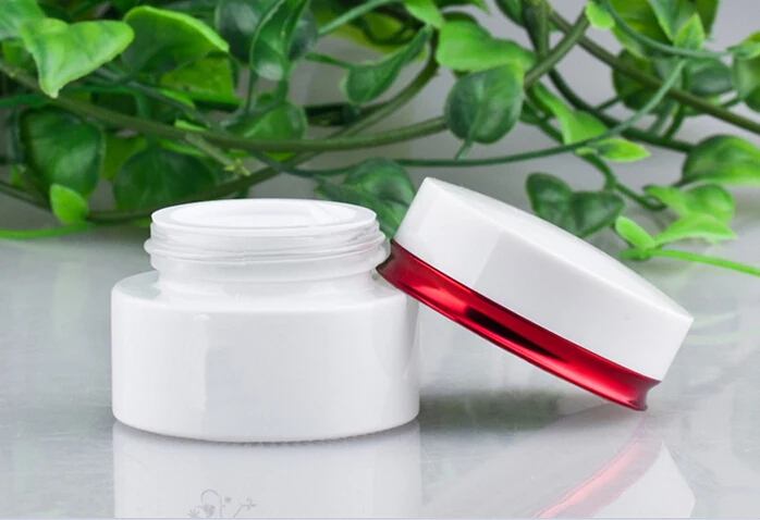 20G pear white  glass   jar with red line white lid ,cosmetic container,,cream jar,Cosmetic Jar,Cosmetic Packaging,glass bottle