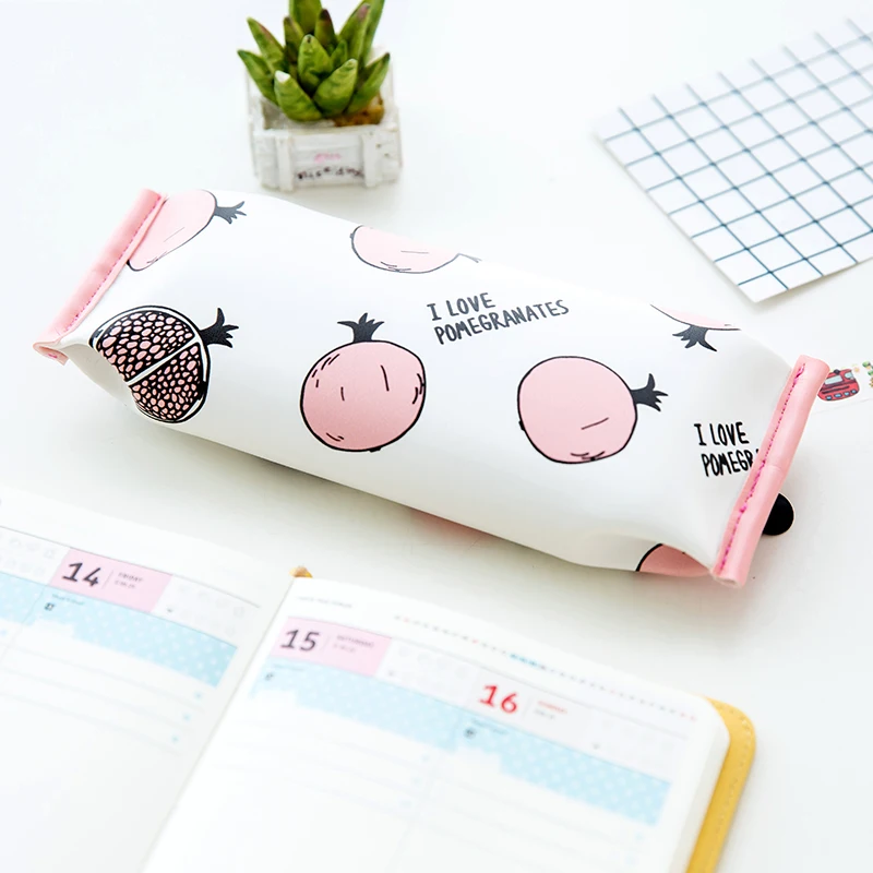 Creative Pomegranate Strawberry School Pencil Case Cute Pu Leather Pencil Bag School Supplies Stationery Storage